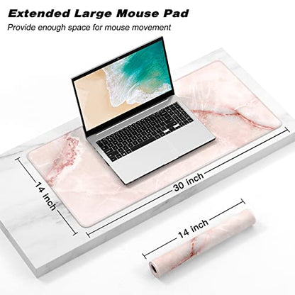 Extended Gaming Mouse Pad, XXL Large Mouse Mat 30 x 14 Inch, Big Computer Keyboard Mousepad, Waterproof Desk Pad with Stitched Edges and Non-Slip Base for Office Gaming, Light Pink Marble - color: Light Pink Marble