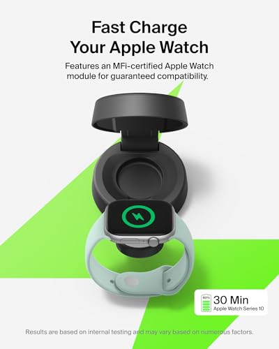 Belkin Qi2.2 25W Wireless 2 in 1 iPhone Charger, Fast Charging for Travel | Fast Charging, MagSafe Compatible, iPhone 17/16/15, Apple Watch, Travel Charger, Magnetic - color: Black, style: 2 in 1