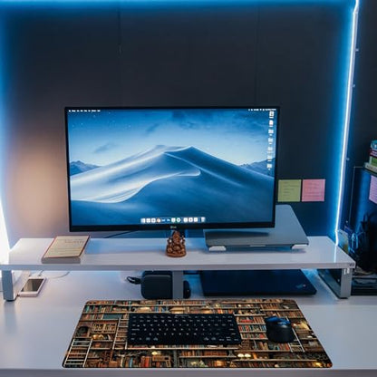 Desk Pad, Fantasy Shelves Desk Mat, Shelves Full of Books Large Gaming Mouse Pad for Desk, 31.5"x15.7" Extended Big Computer Keyboard Mouse Pad with Non-Slip Base and Stitched Edge - color: Fantasy Shelves