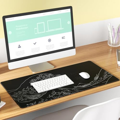 KTRIO Large Gaming Mouse Pad, Desk Mat, 31.5 x 15.7 in, Kanagawa Wave, XXL | Smooth Micro-Weave Surface, Artistic Pattern Design, Non-Slip Rubber Base, Durable Stitched Edges, Office & Home Use - color: Kanagawa Wave, size: 31.5l X 15.7w Inches