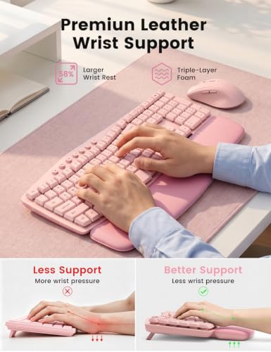 Pink Wireless Keyboard and Mouse Combo, Ergonomic Wave, 30dB Quiet, MA41 - color: Pink