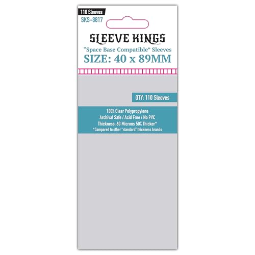 Sleeve Kings Standard Card Sleeves – 110 Count, Clear 60 Micron Thickness, Mini Size (40 x 89 mm), Compatible with Space Base & More – SKU: SKS-8817 - size: 40 x 89 mm, style: Space Base Compatible