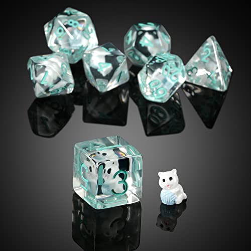 Cat Dice Dice DND, DNDND 7PCS Resin D&D Dice with Velvet Bag for Dungeons and Dragons Role Playing Games and Tabletop Games（Cat - color: Cat