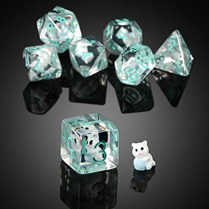 Cat Dice Dice DND, DNDND 7PCS Resin D&D Dice with Velvet Bag for Dungeons and Dragons Role Playing Games and Tabletop Games（Cat - color: Cat