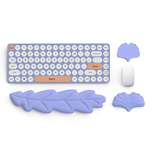 Keyboard Wrist Rest Pad Set, Leaf Shape PU Leather Memory Foam Cushion Support, Mouse Rest Pad, Non-Slip Support for Easy Typing Pain Relief, Purple Leaf - color: Purple Leaf