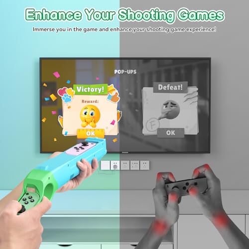 FASTSNAIL Switch Shooting Gun Controller Grips for Nintendo Switch 1/OLED | Replacement for Joy-Con Gun Holder, Switch Handle Kit, Ergonomic Design, Switch Controller Grip for Joycon 1, Blue & Green - color: Blue+Green