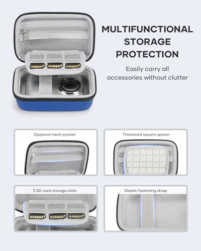 Camera EVA Case Compatible for KODAK PIXPRO FZ45-BK/FZ55 | Compatible With CAMKORY & STUOGYUM DC402-AF, Dual-Layer Shock Protection, Built-In SD Card Slots, Inner Mesh Pocket, Blue - color: Blue