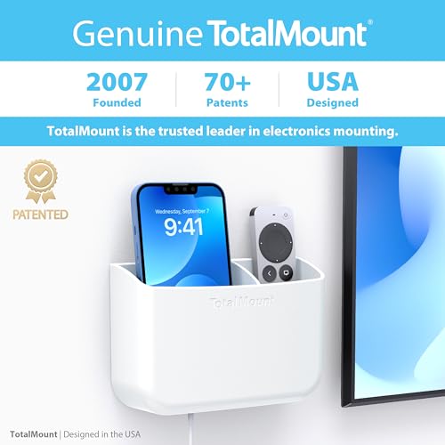 TotalMount Drop-Free Remote Holder – Removable Adhesive Strips – L White | Designed in the USA – Simply Put the Remotes In – No Tricky Magnet Alignment Needed (Holds 2 or 3 Remote Controls) - color: Standard White