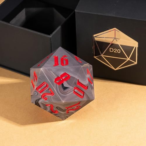 55mm 20 Sided DND Dice, Giant D20 D&D Polyhedral Dice Large D20 with Die Gift Box for D&D,RPG Table Games (Black with White/Red Number) - color: Black With White/Red Number