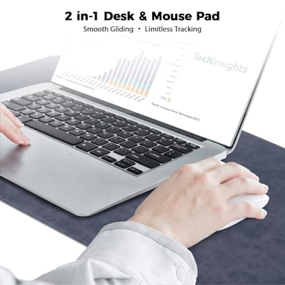 CHEERYGOO Faux Leather Desk Mat - Waterproof Mouse Pad, Non-Slip PU Leather Blotter, Writing Surface for Office and Home 47"x17" XXL Dark Blue - color: Dark Blue, size: 47" x 17"