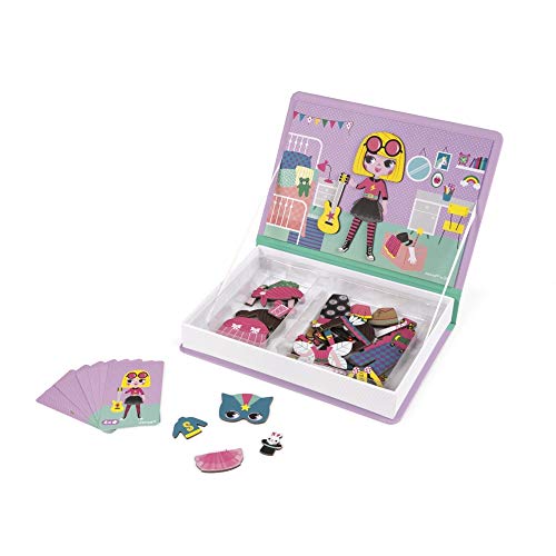 Janod - MagnetiBook 55 pc Magnetic Girl's Costumes Game - Creative Play - Enhances Creativity and Cognitive Skills - Portable Design, STEM Learning, Boosts Confidence | Promotes STEM Learning - Enhances Cognitive Skills - Portable Travel Design - Boosts K