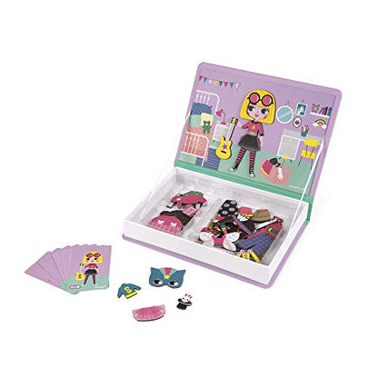Janod - MagnetiBook 55 pc Magnetic Girl's Costumes Game - Creative Play - Enhances Creativity and Cognitive Skills - Portable Design, STEM Learning, Boosts Confidence | Promotes STEM Learning - Enhances Cognitive Skills - Portable Travel Design - Boosts K