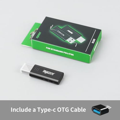 Ralan Bluetooth Controller Wireless Adapter for PS4/PS5/PS5 Edge, Compatible with Switch/Switch Lite/Windows PC/Android TV Box/Steam (Include Type-c OTG Connector)