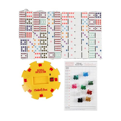 Puremco Mexican Train Double 12 Professional Size Dominoes with Bonus Chickenfoot Game Included Travel Tin Board Game, 91 Tiles, Challenging, Fun Game for Ages 6 Years & Up, Blue