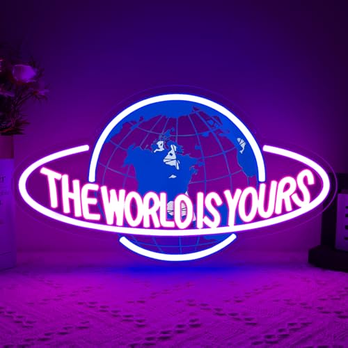 The World is Yours Neon Sign, Led Neon Light Signs for Game Room Wall Decor Gaming Planet LED Light up Sign Lamp for Man Cave Party Bedroom Bar Birthday Gamer Gift Dimmable USB Powered(16.2"*9.5") - style: The World 1