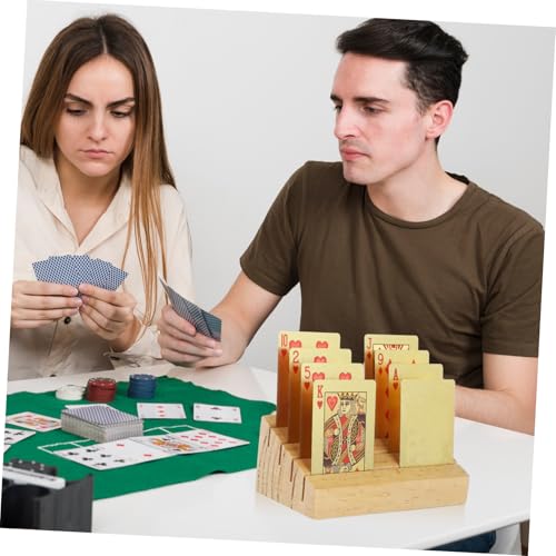 Hemoton Wooden Playing Card Holder Display Stand Sloped and Slotted Design for Easy Access Non- Base Rustic Charm for Game for Card Games
