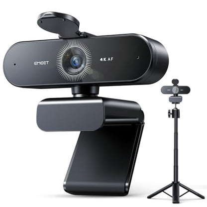 EMEET NOVA 4K Webcam with Tripod, PDAF Autofocus, Adjustable Heights | 360° Swivel Head, 2 Noise-Cancelling Mics, USB Plug&Play, Privacy Cover, Ideal for Online Meetings&Live Streaming - style: 4K Tripod 360° Swivel