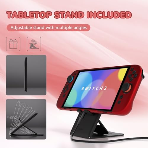 PlayVital Hard Case for Nintendo Switch 2 with Extra Stand & Thumb Grip Caps | Split Design, Dockable Protective Full-Body Shell Cover for Nintendo Switch 2 | Solid Color Series (Scarlet Red) - color: Scarlet Red