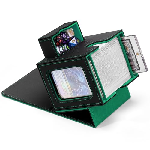 MTG Commander Deck Box with Dual Display Windows and Dice Tray | Fits 100 Double-Sleeved Cards, PU Leather, 2 Magnetic Card Holders, 2 Dividers, Black & Green - color: 2. Black & Green