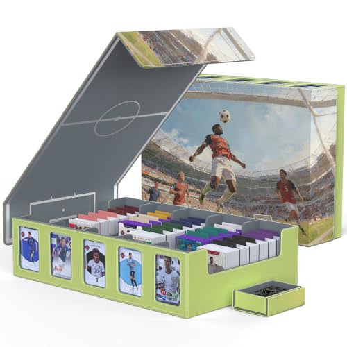 Kabinka Soccer Card Storage Box with Window Display, 5-Row Sport Card Storage Box, 3900+ Card Deck Box for Soccer Sports Card TCG, 5 Top Loaders, 5 Stoppers, 48 Dividers, 1 Dice Tray (Soccer 3) - color: A2-Soccer 3, size: 3900+