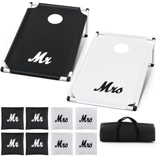 Lunmon Wedding Portable Cornhole Games Set, PVC Framed Corn Holes Kit-2 Cornhole Boards, 8 Corn Hole Bean Bags and Carrying Case for Wedding Game Beach Yard Toss Indoor Outdoor Camping Party (3x2ft)