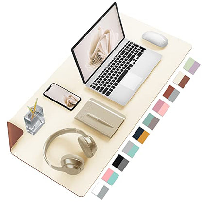 Aothia Double-Sided PU Leather Desk Pad - Non-Slip Large Mouse Pad & Desk Mat for Office, Home - Waterproof, Easy to Clean, Durable Dual-Sided Surface (23.6"x13.7", Beige) - color: Beige, size: 23.6" x 13.7"