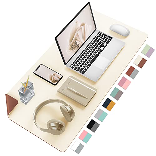 Aothia Double-Sided PU Leather Desk Pad - Non-Slip Large Mouse Pad & Desk Mat for Office, Home - Waterproof, Easy to Clean, Durable Dual-Sided Surface (23.6"x13.7", Beige) - color: Beige, size: 23.6" x 13.7"