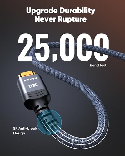 Highwings 8K Long HDMI Cable 20FT/6M 48Gbps, 2.1 High Speed HDMI 8K60Hz 4K120Hz 144Hz eARC HDR HDCP 2.2 2.3 Compatible for Gaming, PS5 and Monitor - size: 20 feet