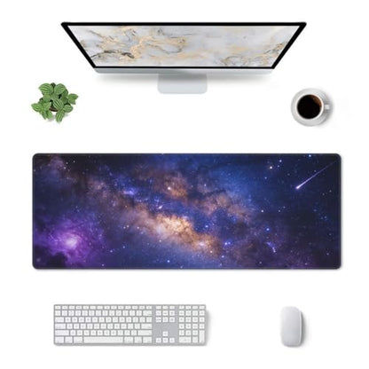 Large Gaming Mouse Pad Desk Mat, Purple Galaxy Nubula Extended Keyboard Mouse Pad Mousepad with Non-Slip Base and Stitched Edge Mouse Mat Desk Pad Mouse Pads for Desk Home Office, 31.5 x 11.8 - color: Purple Galaxy 02