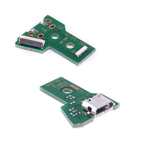 2PCs JDS-040 Replacement Micro USB Charging Port Adaptor Repair Part Charger Socket Board Module for PS4 Wireless Controller with 12 Pin Flex Cable, Tool Screw