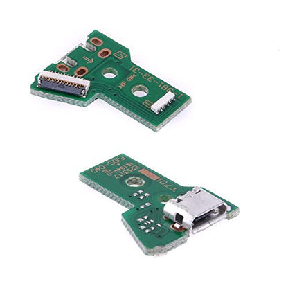 2PCs JDS-040 Replacement Micro USB Charging Port Adaptor Repair Part Charger Socket Board Module for PS4 Wireless Controller with 12 Pin Flex Cable, Tool Screw