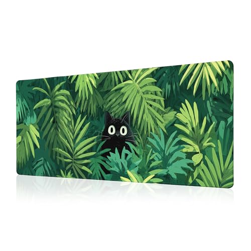 Cute Black Cat Mouse Pad Desk Mat XL Extended Large Gaming Desk Pad Mousepad, Oil Painting Art Floret Computer Laptop Keyboard and Mouse Mat, Desktop Protector Mat for Office and Home 31.5x11.8 in - color: Black Cat