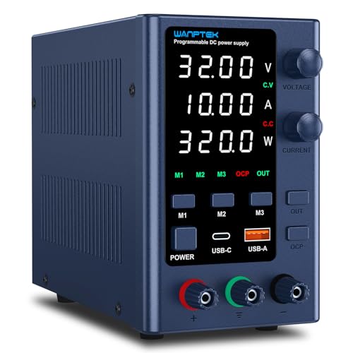 WANPTEK DC Power Supply Variable 0-32V 0-10A, Bench Power Supply Adjustable with Memory Storage,OCP&Output Function,USB-A&Type-C Fast Charge and 4-Digit LED Display for Repair - color: EPS-Blue, size: 0-30V 0-10A