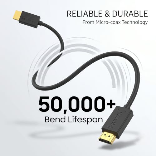 Extreme Slim 2.6' HDMI Cable - World's Thinnest and Most Flexible HDMI Cable. (2.6 Ft / 0.8m) High-Speed Supports Full 1080P, 4K, UltraHD, 3D, Ethernet, and Audio Return Channel