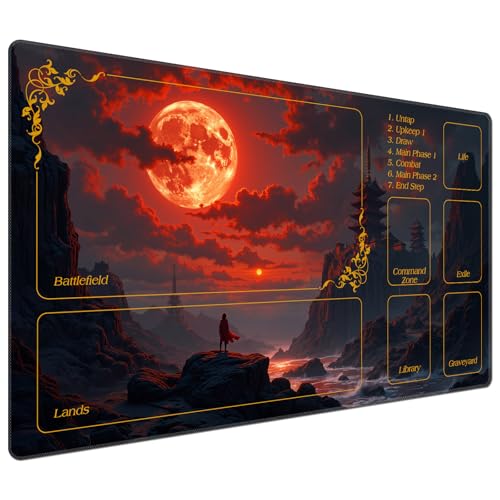 DEGDFSGR for MTG Playmat with Zones 24 x 14 inches for TCG Playmats Non-Slip Rubber Base Commander Play Mat for MTG Mat Iorcana Trading Card Game, Long River Red Sunset - color: Long River Red Sunset, size: 24" x 14"