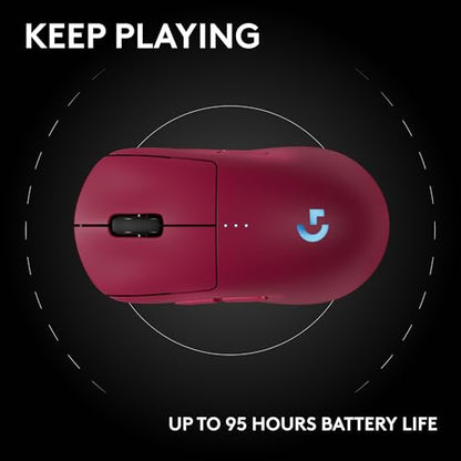 Logitech G PRO 2 Lightspeed Ambidextrous Wireless Gaming Mouse - Magenta | Symmetrical design, <4 customizable magnetic side buttons, USB-C charging, PowerPlay Wireless Charging Supported, For PC/Mac - color: Magenta