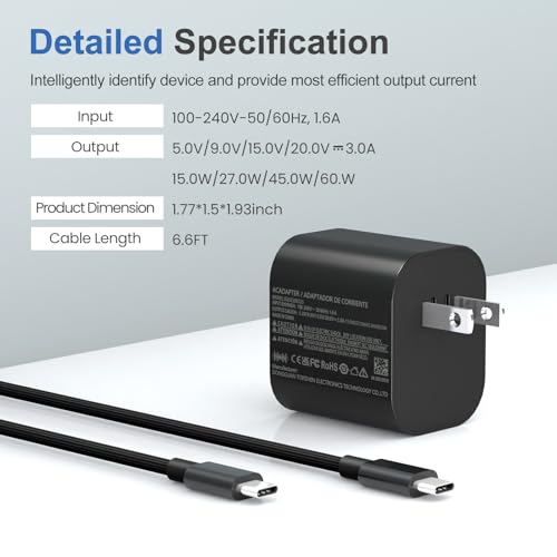 Switch 2 Charger - 60w Charger for Nintendo Switch 2/1，20V 3A PD3.0 Fast Charging Power Supply with 6.6FT USB C Cord Compatible with Switch/OLED/Lite/Steam Deck - Support 4K TV Mode