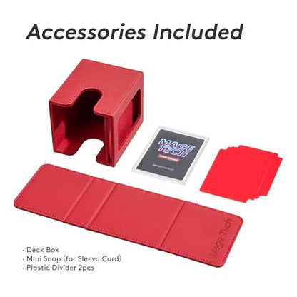 Mage Tech Commander Deck Box Lite - Card Display with Mini Snap Card Holder & Removable Cover, Fits 100+ Single-Sleeved Cards, Ideal for MTG, PTCG, OPCG, SWU & More(Red) - color: Red