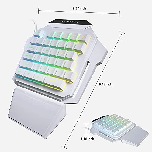 One-Handed Gaming Keyboard and Mouse Combination Mini Wired RGB Backlit Half Keyboard, Mechanical Feel, Support Wrist Rest Suitable for Professional Gamers(White) (Renewed)