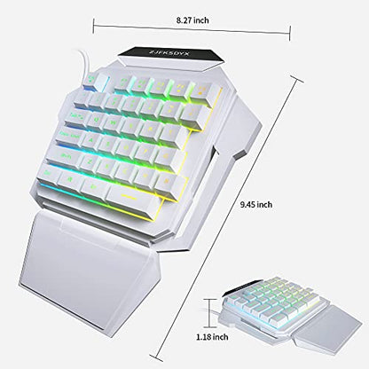 One-Handed Gaming Keyboard and Mouse Combination Mini Wired RGB Backlit Half Keyboard, Mechanical Feel, Support Wrist Rest Suitable for Professional Gamers(White) (Renewed)