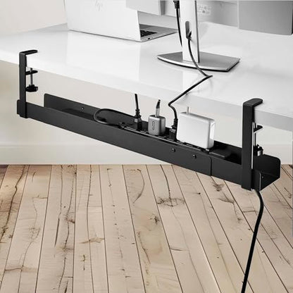 StarTech Under Desk Cable Management Tray, Black (CALB-Desk-Cable-Tray) | Clamp-On Installation, No Drilling Required, Length Adjustable - color: Black, style: Adjustable Width