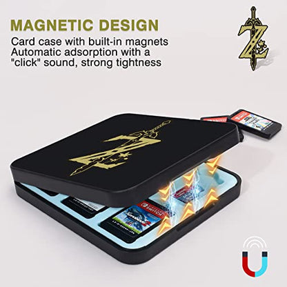 DLseego Zelda Sword Game Case for Switch Lite/Switch/Switch OLED, 12 Slots Game Cards Holder and 12 Micro SD Card Slots, Cartoon Portable Game Card Storage Cartridge Box -- Black