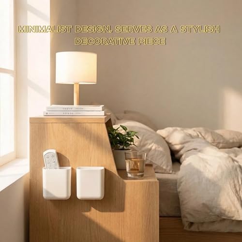 Hole-Free Remote Control Holder Wall Mount, TV/AC Controller Holder, Self Adhesive Wall Mounted Storage Container Perfect for Home, Office,No Drill Needed (2 Pcs White)