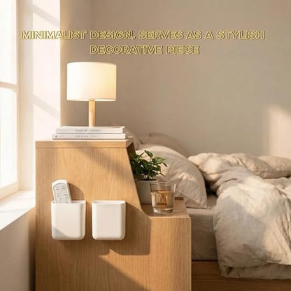 Hole-Free Remote Control Holder Wall Mount, TV/AC Controller Holder, Self Adhesive Wall Mounted Storage Container Perfect for Home, Office,No Drill Needed (2 Pcs White)