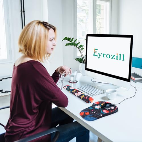 EYROZILL 3 in 1 Ergonomic Mouse Pad and Keyboard Wrist Rest, Cute Mouse Pad with Wrist Support Massage Design, Non-Slip Wrist Pad for Mouse, Desk Mouse Set(Flower) - color: Flower