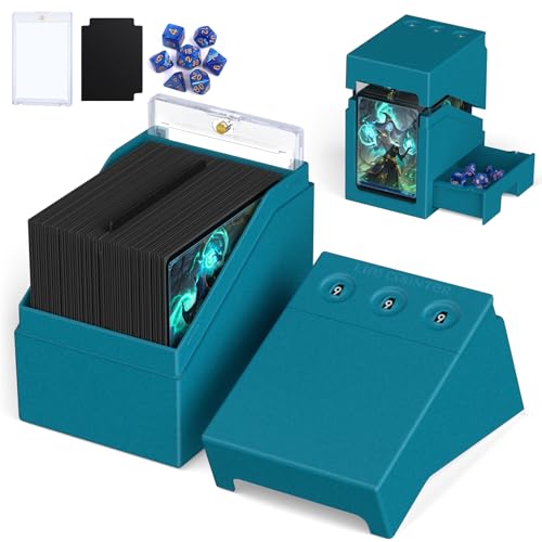 Proijeut Mtg Deck Box with Life Counter, Commander Deck Box Fits 100 Double-Sleeved Cards, Magic Card Storage Box with Commander Display & Dice Tray, Fit for MTG, TCG, CCG (Teal) - color: Teal