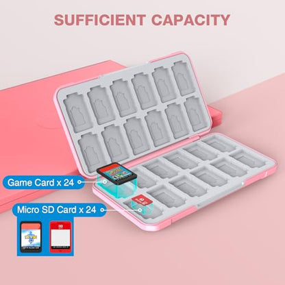 HEIYING Switch Game Case with 48 Precise Slots for Nintendo Switch 2 / OLED | Portable Game Card Holder, Hard ABS Shell with Soft Silicone Lining, Precise Card Slots,Magnetic Closure for Easy Access - color: Carbon Fibre Pink