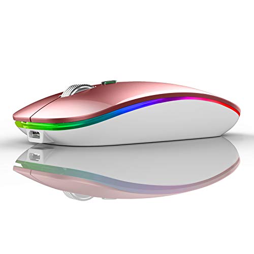 TENMOS Wireless Bluetooth Mouse, LED Silent Rechargeable Mouse-Rose Gold | Tri-Mode BT5.1/5.0+2.4GHz,USB C Charging, Quiet Click, Nano Receiver,Type C Adapter, Portable, Slim, for Laptop/Macbook/iPad - color: Rose Gold