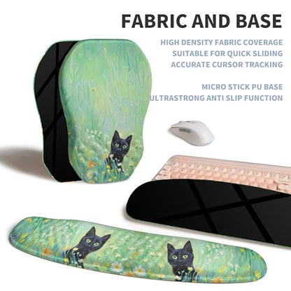 2-in-1 Ergonomic Set, Wave Keyboard Wrist Rest and Massage Slope Mouse Pad Wrist Support, Rebound Memory Foam for Relieve Carpal Tunnel Syndrome and Wrist Pain (Oil Painting Cats) - color: Oil Painting Cats