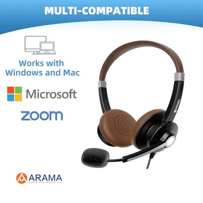 Arama USB Headset with Mic for PC, USB-C/A & 3.5mm Jack | Noise-canceling mic, Plug-and-play,Comfortable lightweight design, Stereo sound，Wide compatibility with pc/phones/tablets